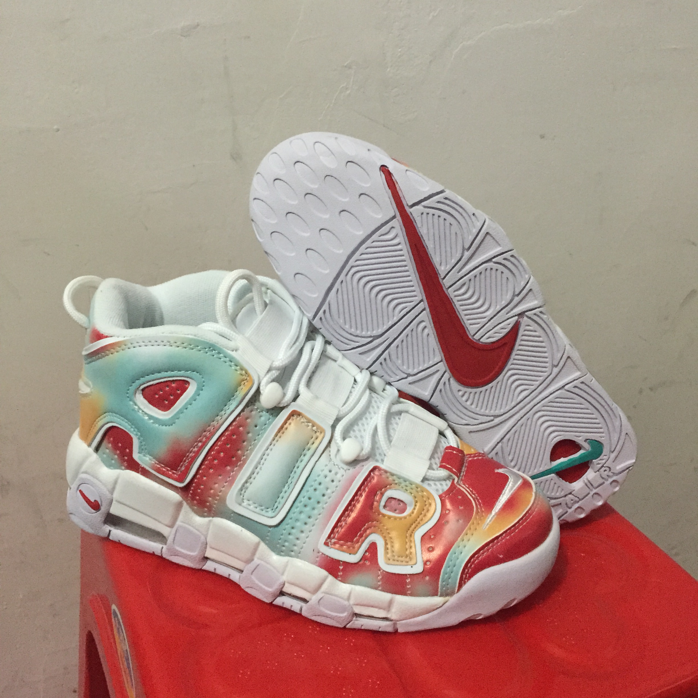 Nike Air More Uptempo Red Green White Shoes